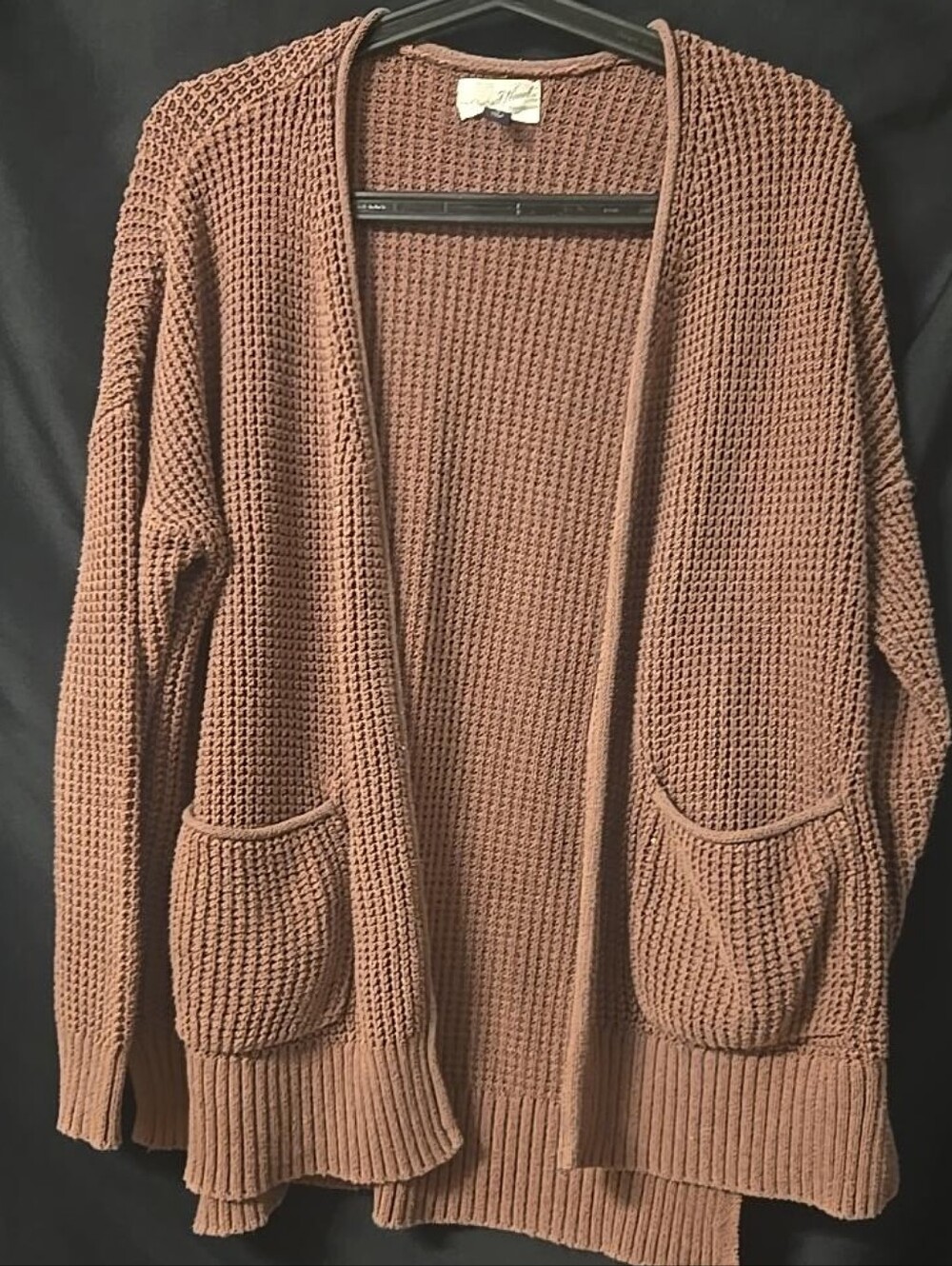 Universal Thread Brown Waffle Knit Open Front Cardigan Sweater M